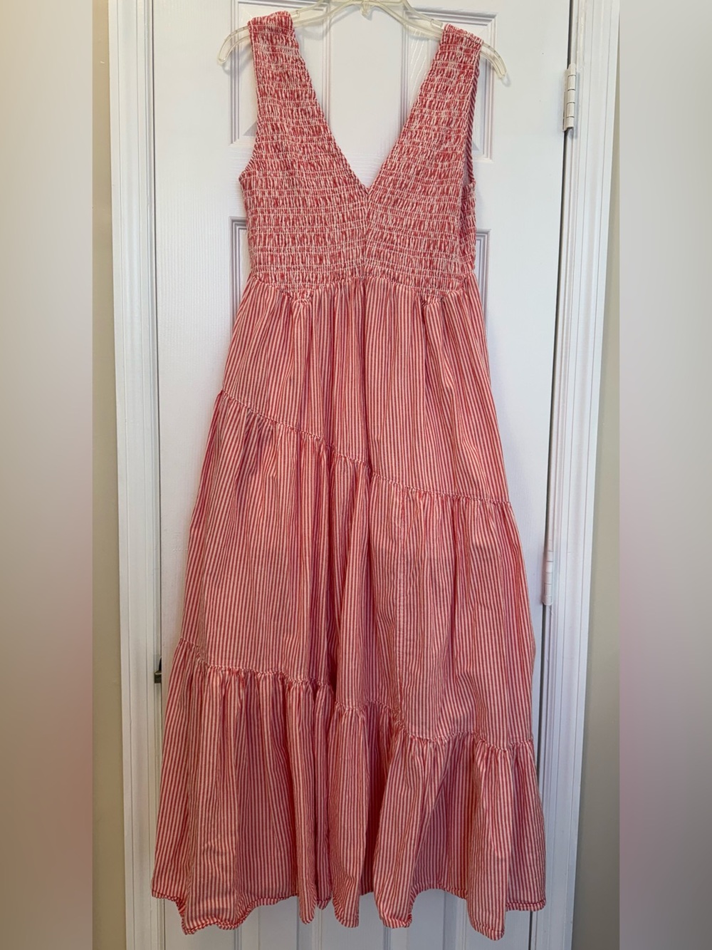Free People Juno Maxi Dress Red Guava Stripe Sz Small | Red-and-White Striped